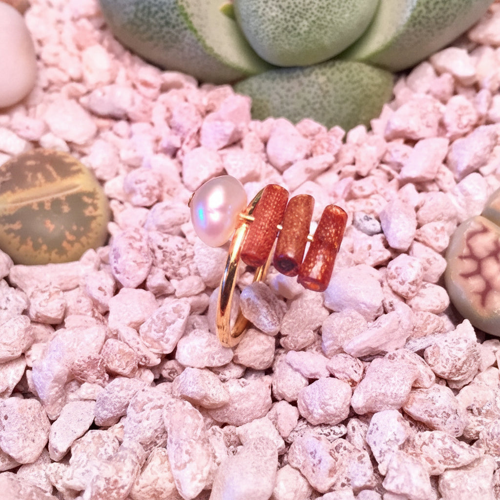 Desert Island Gold Coral and Pearl Ring