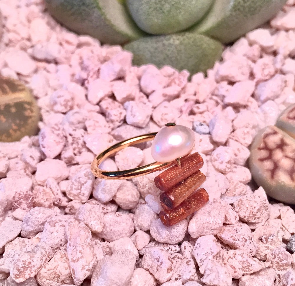 Desert Island Gold Coral and Pearl Ring