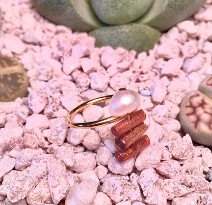 Desert Island Gold Coral and Pearl Ring