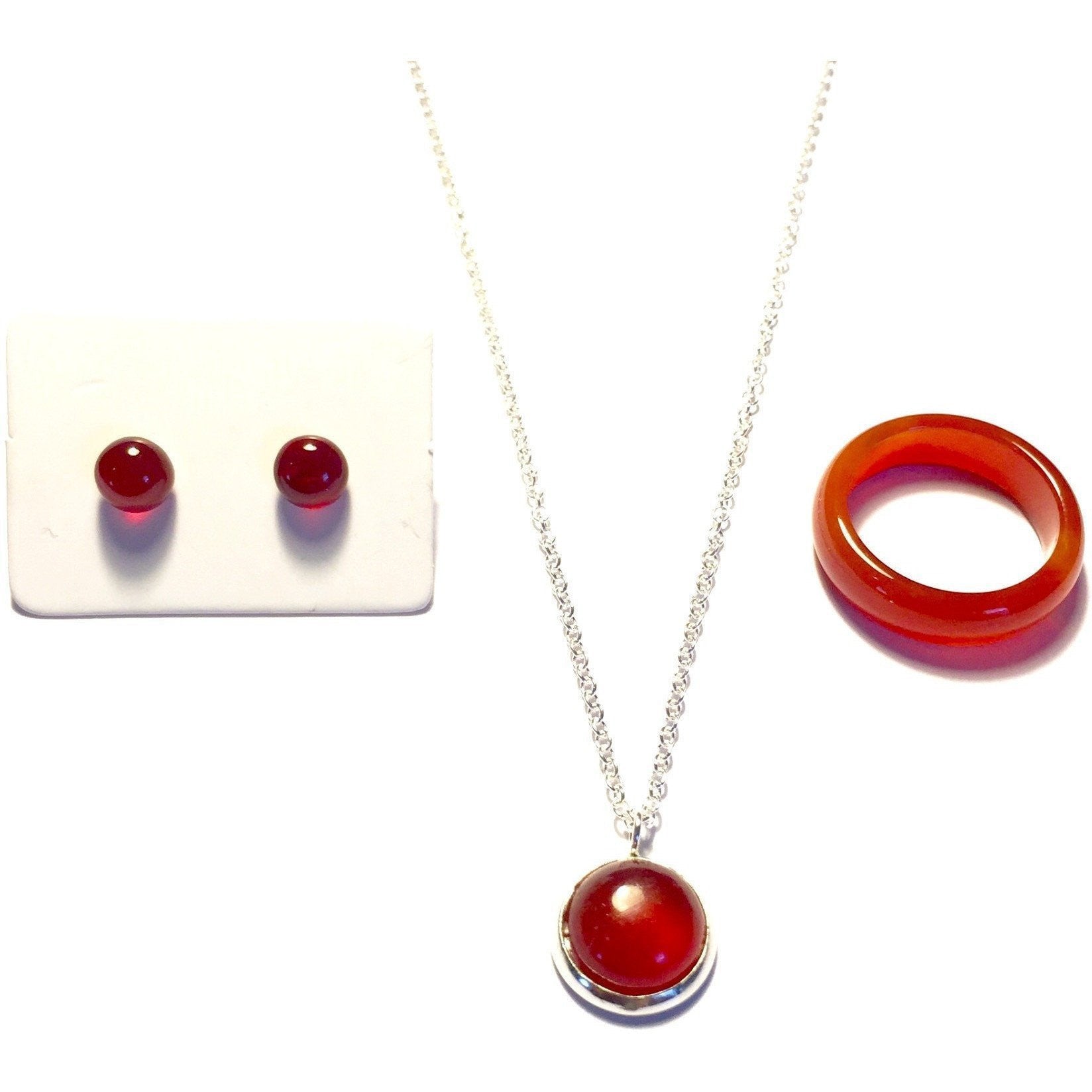 Strawberry Rhubarb Agate Stone Ring, Necklace, and Earring Set-Whitestone Jewelry Co.