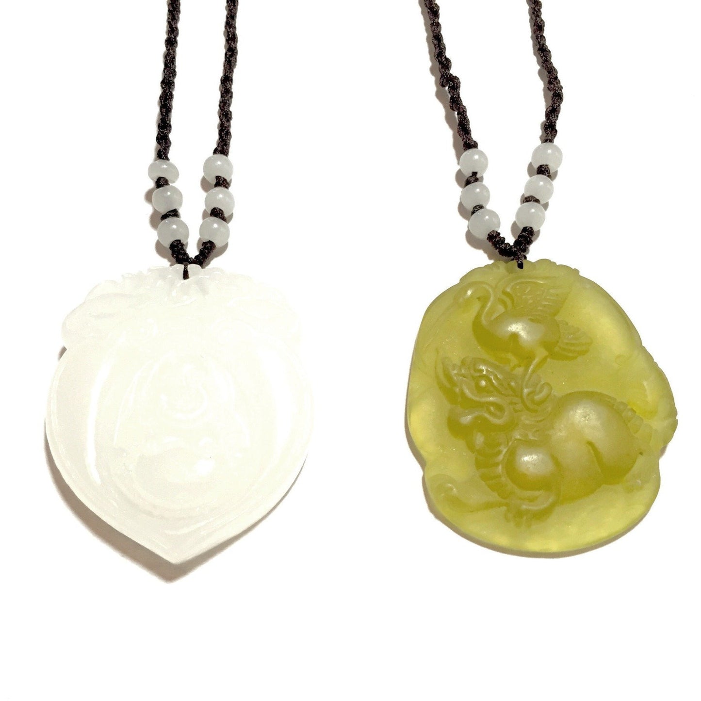 White Buddha or Yellow Lion & Crane Jade Necklace-Whitestone Jewelry Co.